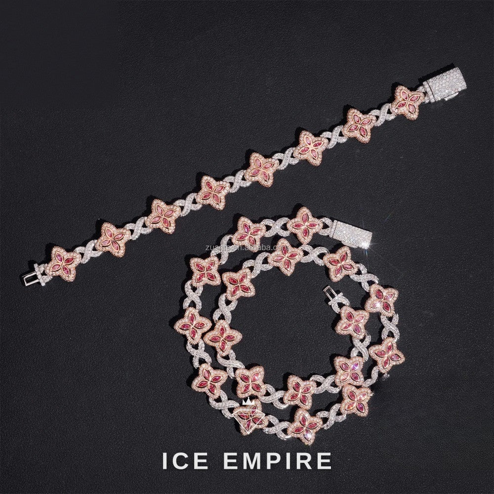 Iced Out Baguette Rose Gold Moissanite Cuban Chain
