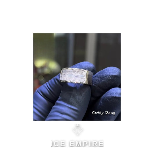 Iced Out Baguette 18K Gold Moissanite Engagement Ring