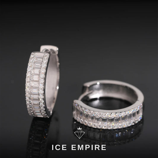 Iced Out Baguette Rose Gold Plated Moissanite Hoop Earrings