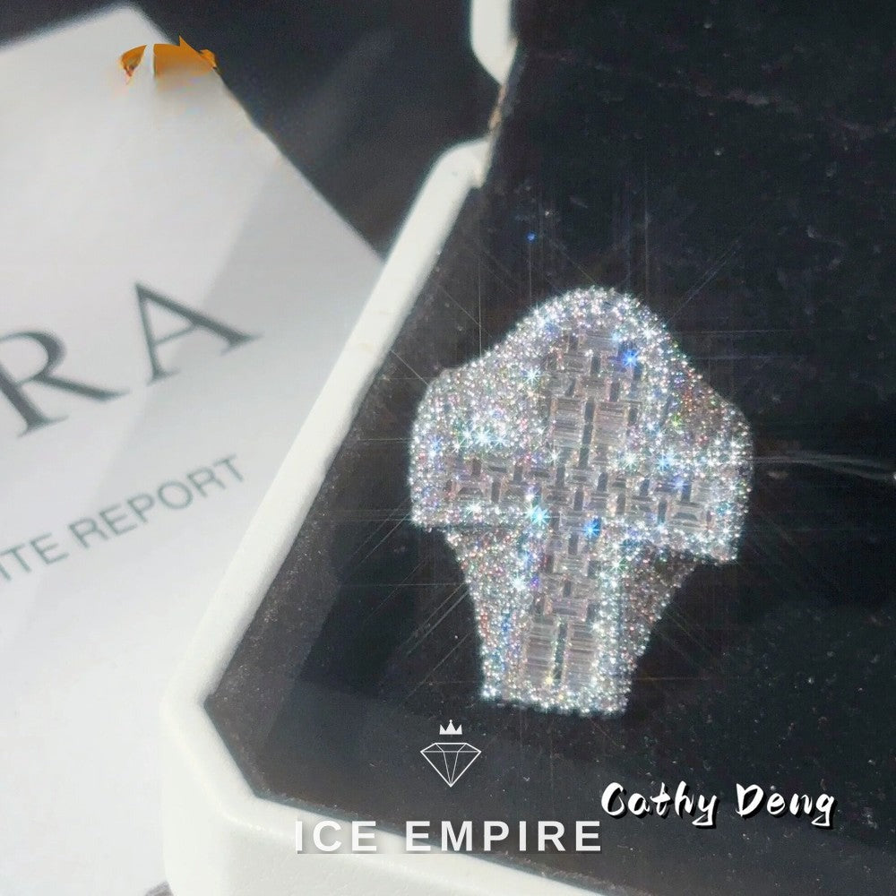 Iced Out Cross 925 Silver Moissanite Ring