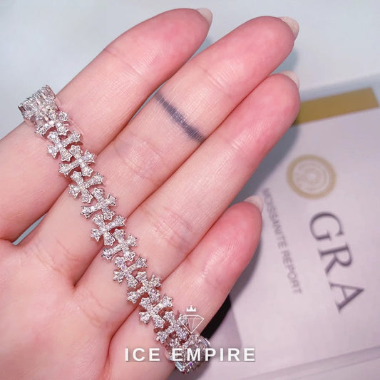 Iced Out Cross 925 Silver Moissanite Cuban Chain