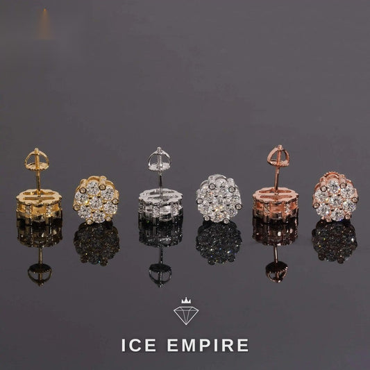 Iced Out Cluster 925 Silver Moissanite Stud Earrings