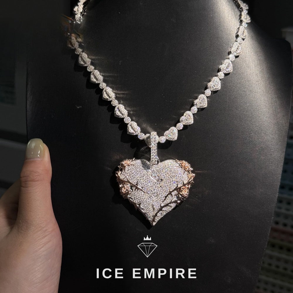 Iced Out Heart Rose Gold Plated Moissanite Pendant