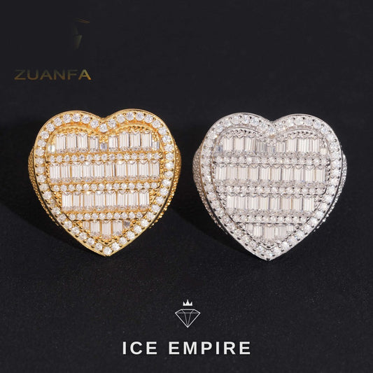 Iced Out Heart 925 Silver Moissanite Ring