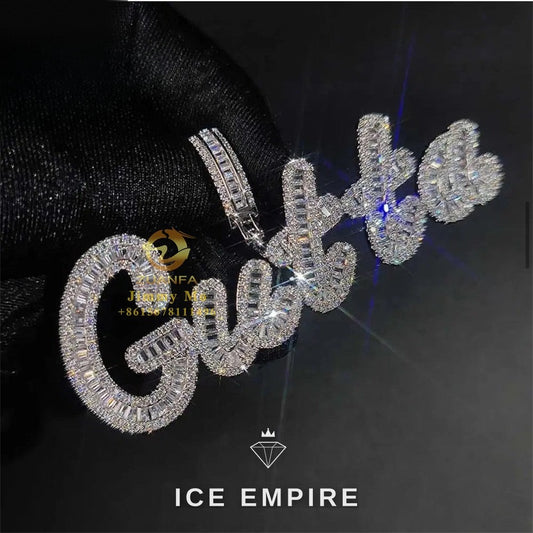 Iced Out Baguette 925 Silver Moissanite Pendant