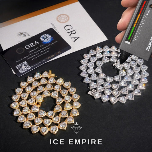 Iced Out Heart Rose Gold Plated Moissanite Cuban Chain