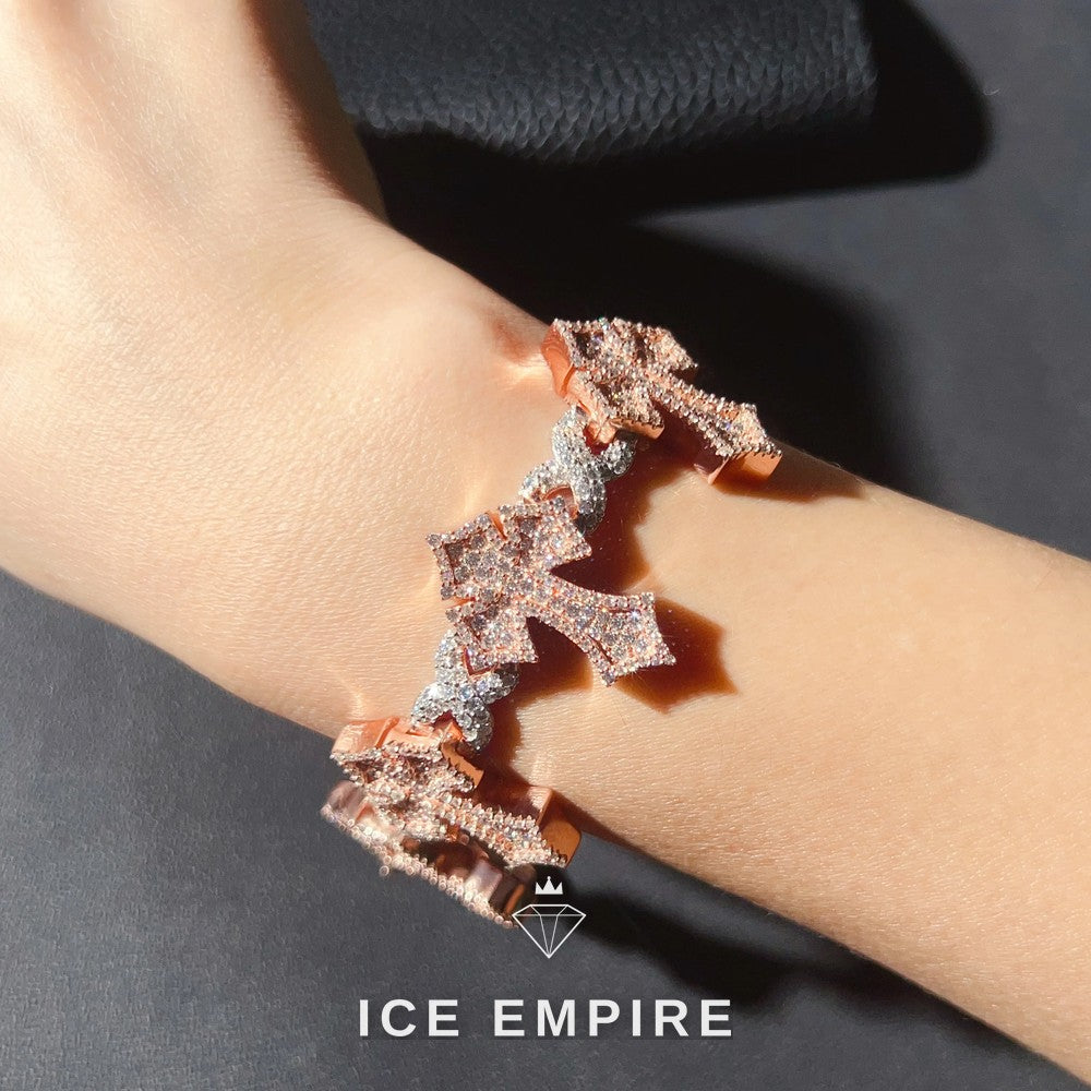 Iced Out Cross Rose Gold Moissanite Cuban Chain