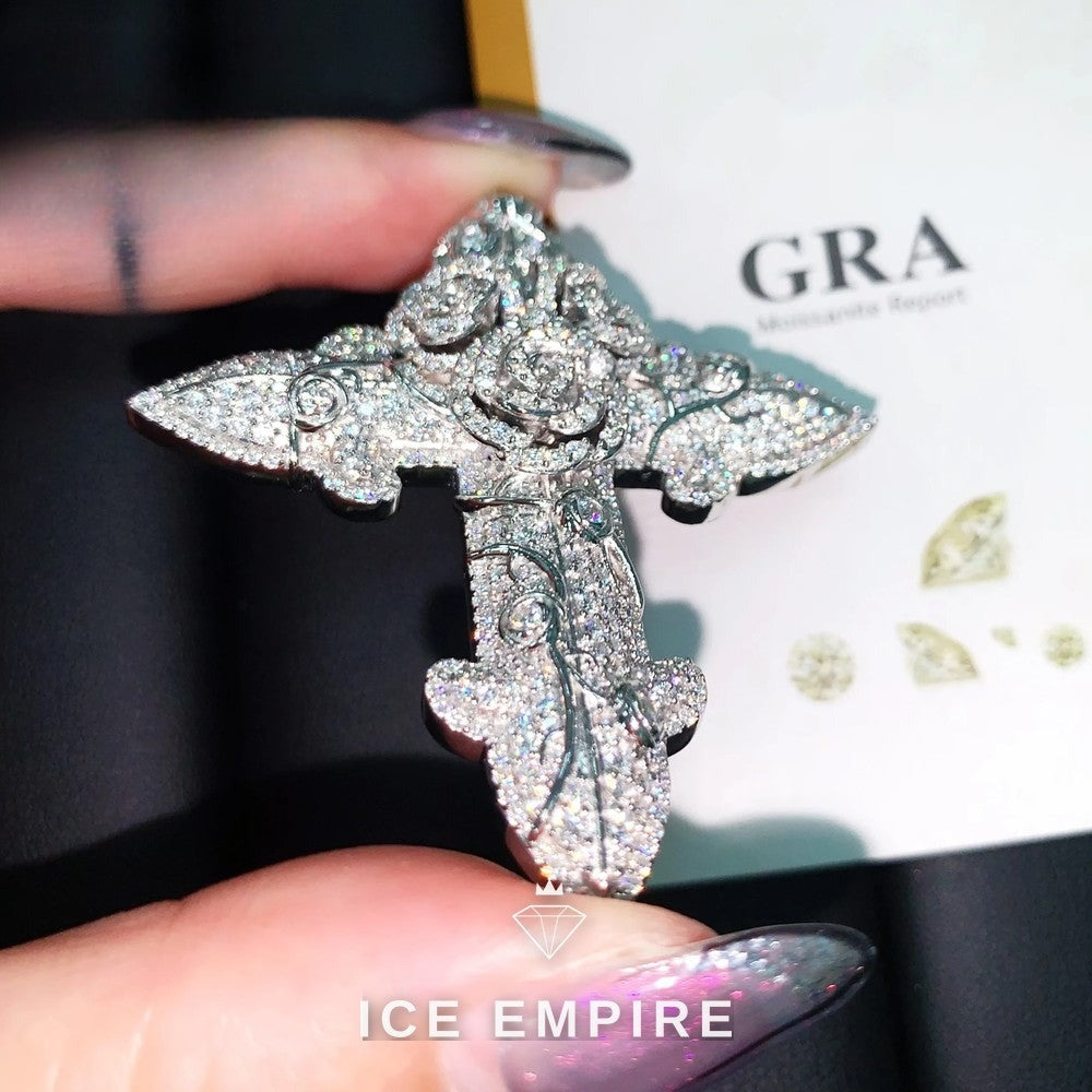 Iced Out Cross Rose Gold Plated Moissanite Pendant