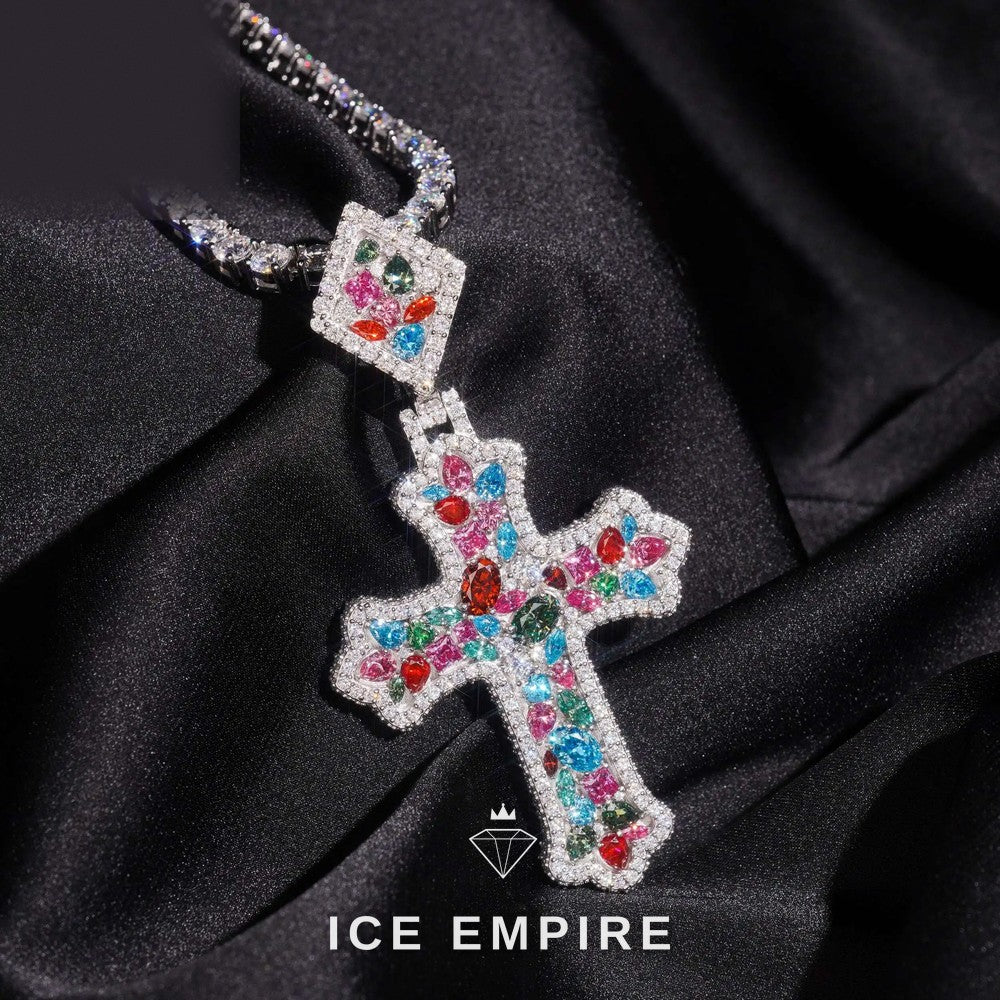 Iced Out Cross Rose Gold Plated Moissanite Pendant