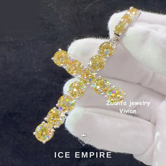Iced Out Cross Rose Gold Plated Moissanite Pendant