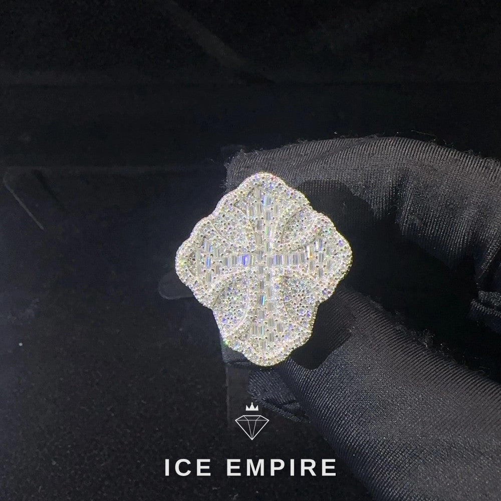 Iced Out Cross 925 Silver Moissanite Ring