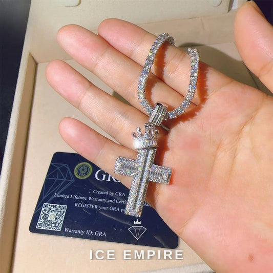 Iced Out Cross 925 Silver Pendant