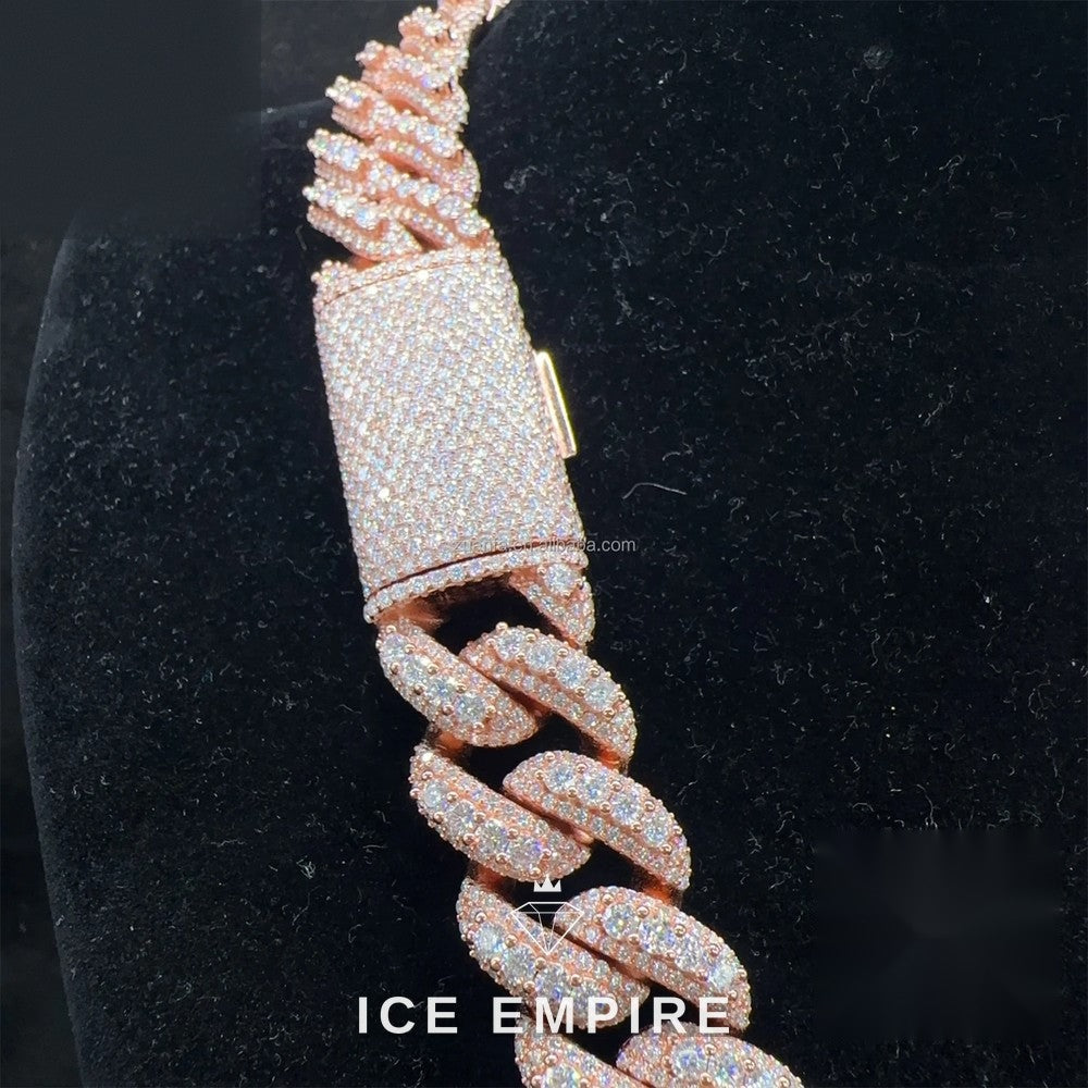 Iced Out Rose Gold Moissanite Cuban Chain