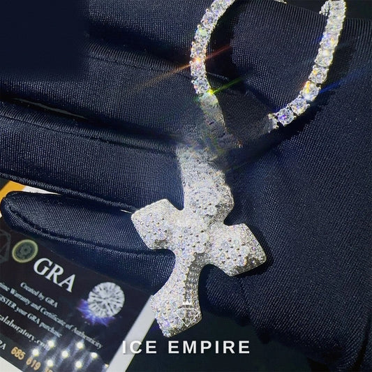 Iced Out Cross Gold Plated Moissanite Pendant