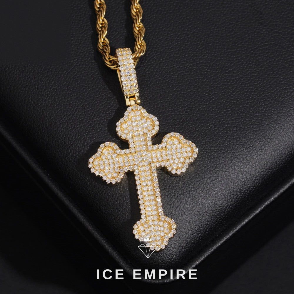 Iced Out Cross Rose Gold Plated Moissanite Pendant