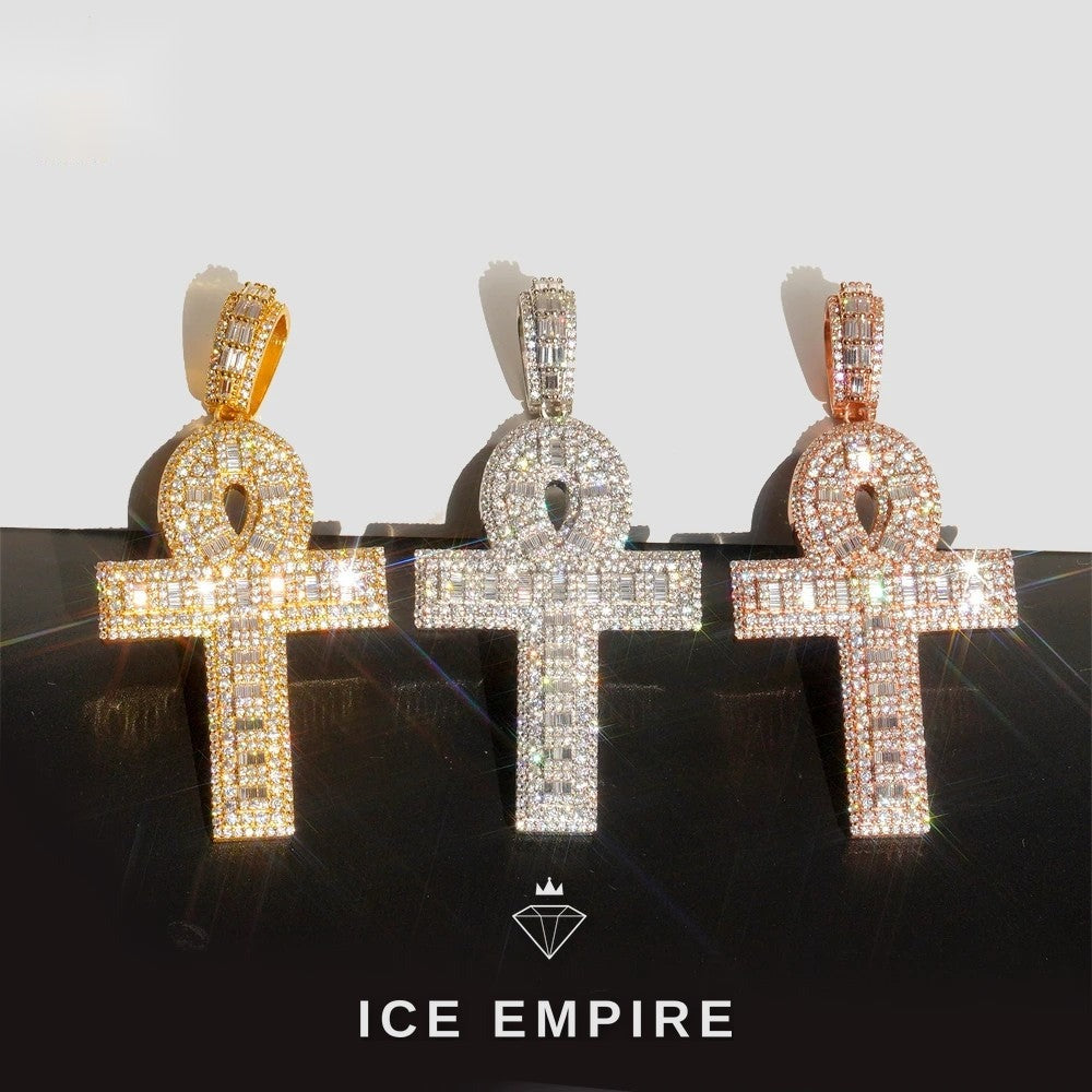 Iced Out Cross Rose Gold Plated Moissanite Pendant
