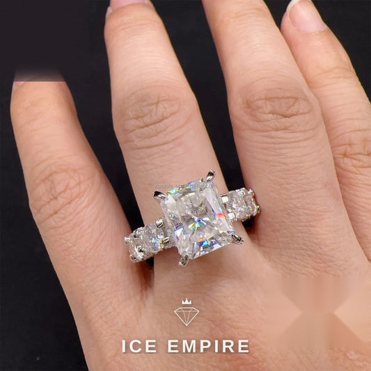 Iced Out 925 Silver Moissanite Engagement Ring