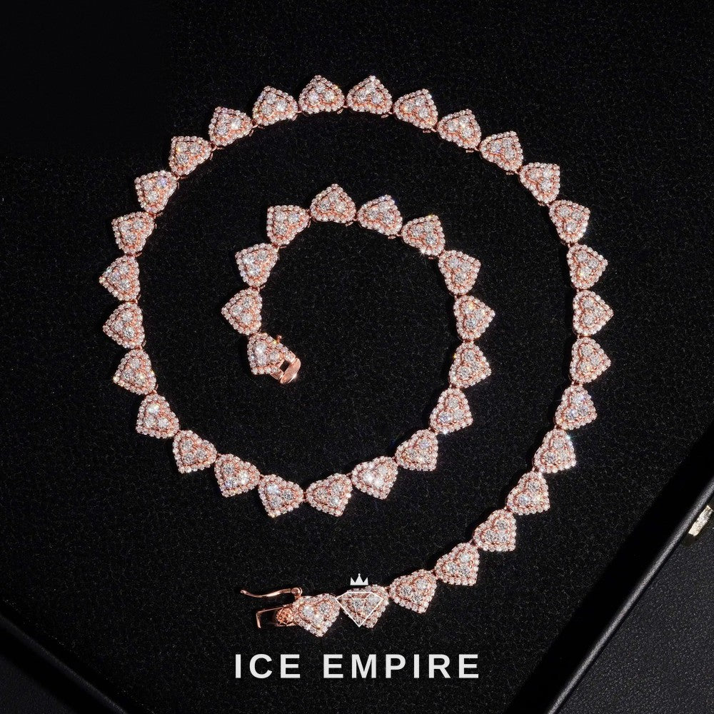 Iced Out Heart Rose Gold Plated Moissanite Cuban Chain
