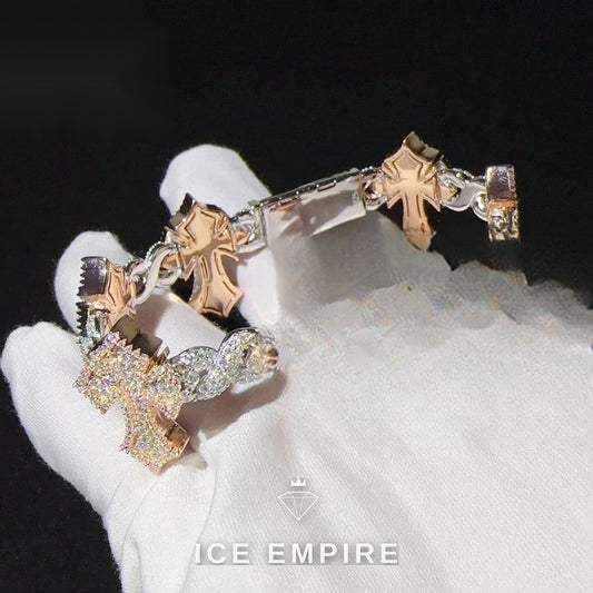 Iced Out Cross Rose Gold Moissanite Cuban Chain