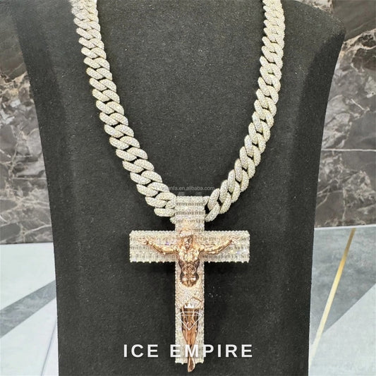 Iced Out Cross Rose Gold Moissanite Pendant