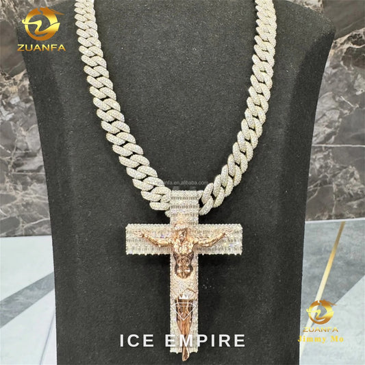Iced Out Cross Rose Gold Moissanite Pendant