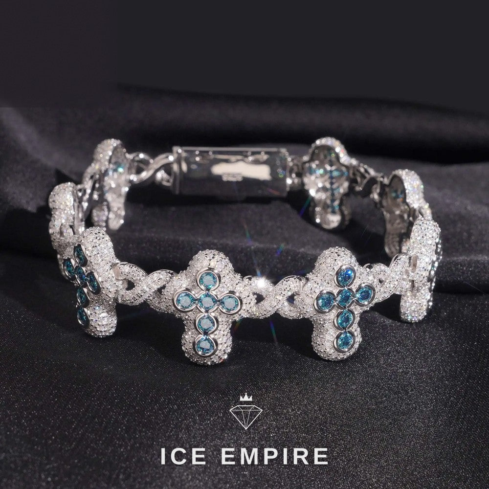 Iced Out Cross 925 Silver Moissanite Bracelet