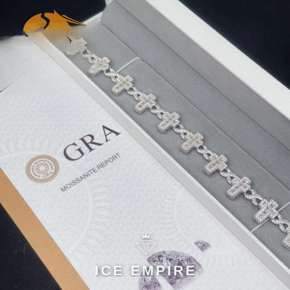 Iced Out Baguette 925 Silver Moissanite Cuban Chain