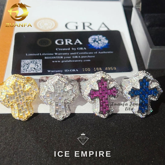 Iced Out Cross 925 Silver Moissanite Ring