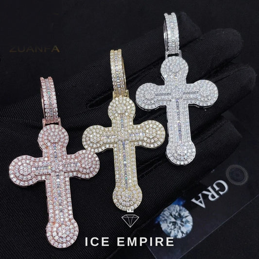 Iced Out Cross Rose Gold Plated Moissanite Pendant