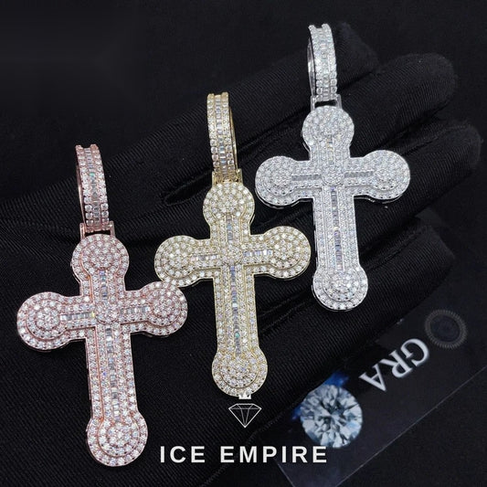 Iced Out Cross Rose Gold Plated Moissanite Pendant