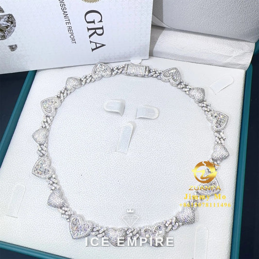 Iced Out Heart Rose Gold Plated Moissanite Cuban Chain