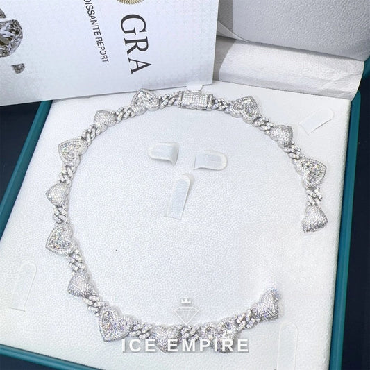 Iced Out Heart Rose Gold Plated Moissanite Cuban Chain
