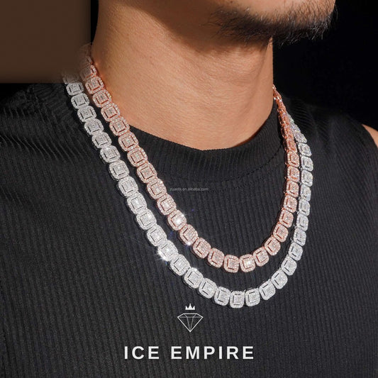 Iced Out Baguette Rose Gold Moissanite Cuban Chain