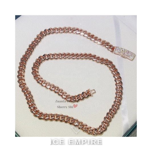 Iced Out Rose Gold Moissanite Cuban Chain