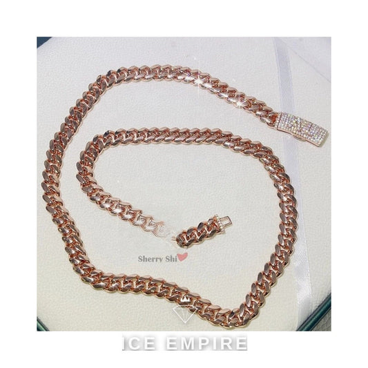 Iced Out Rose Gold Moissanite Cuban Chain