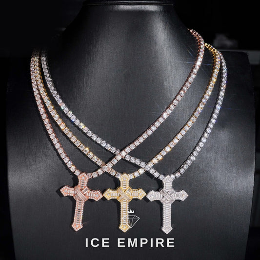 Iced Out Cross Rose Gold Plated Moissanite Pendant