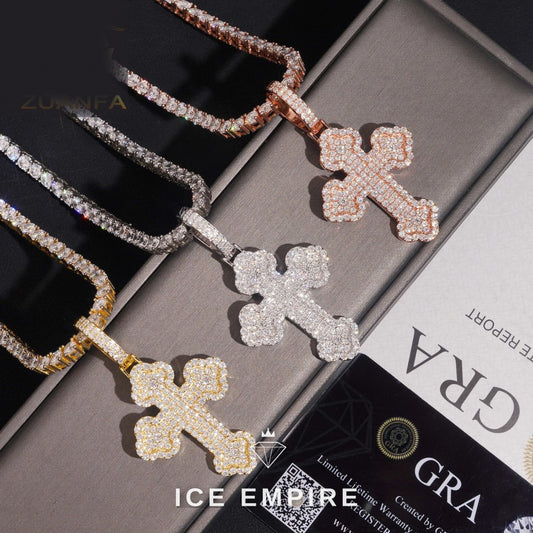 Iced Out Cross 925 Silver Pendant