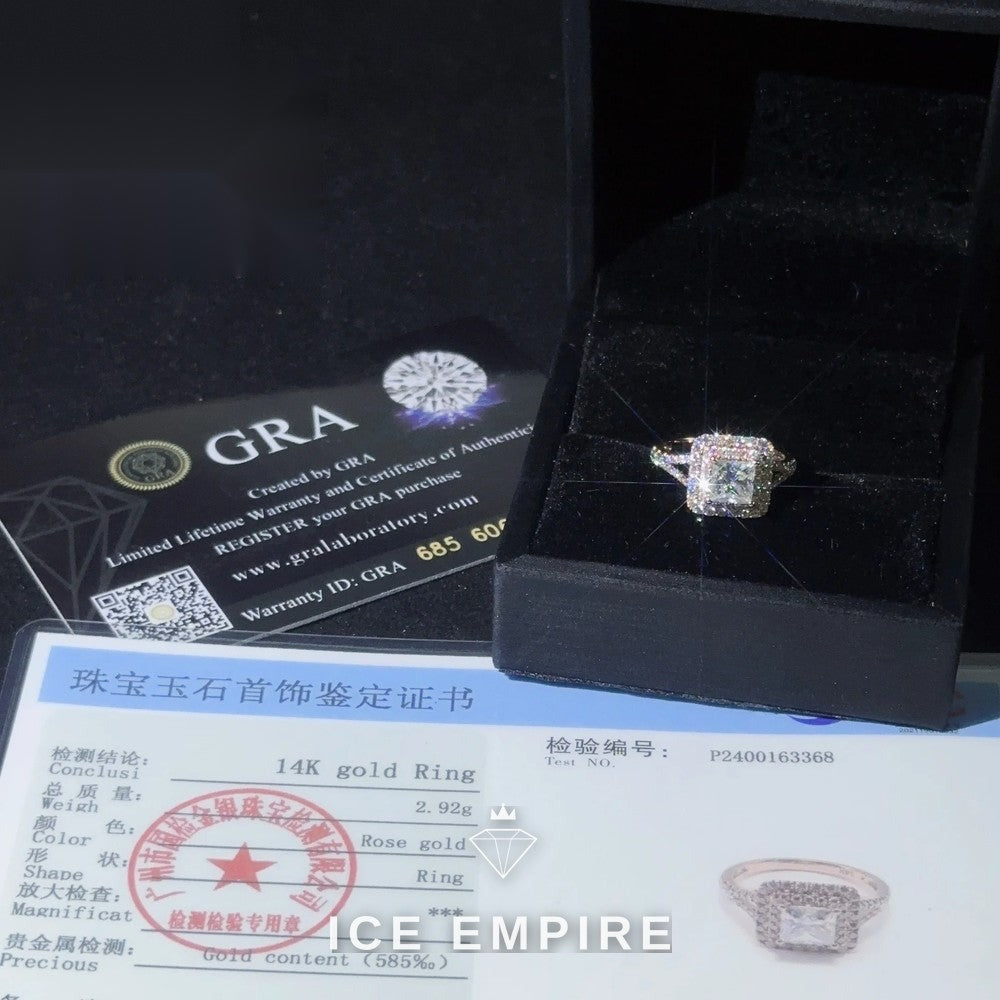 Iced Out Rose Gold Moissanite Engagement Ring