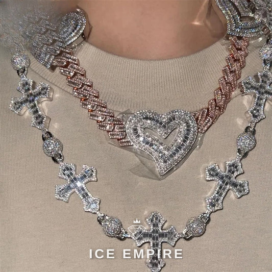 Iced Out Heart Rose Gold Plated Moissanite Cuban Chain