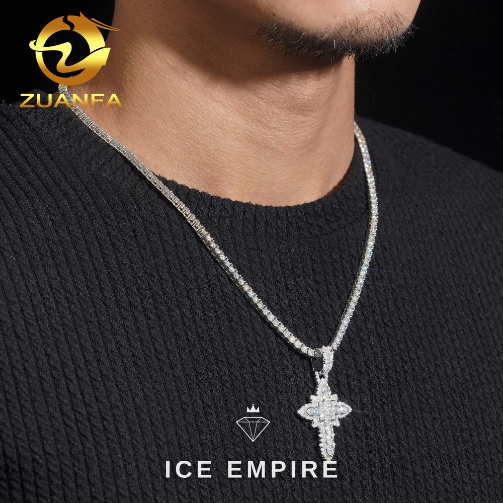 Iced Out Cross Rose Gold Plated Moissanite Tennis Chain