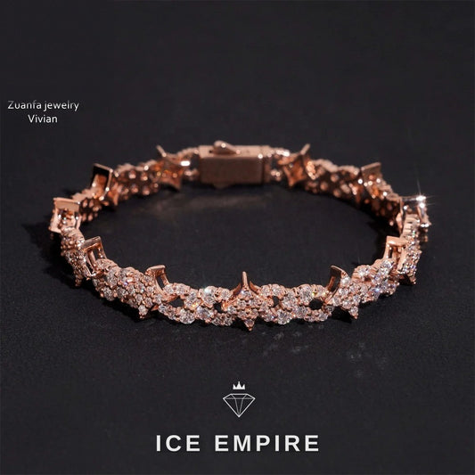 Iced Out Cluster Rose Gold Plated Moissanite Tennis Chain