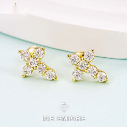 Iced Out Cross Gold Plated Moissanite Earrings