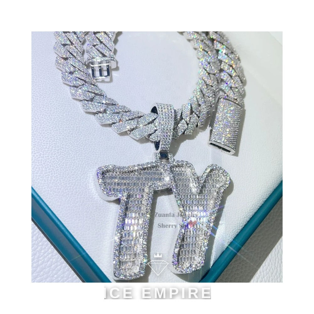 Iced Out Baguette 925 Silver Pendant