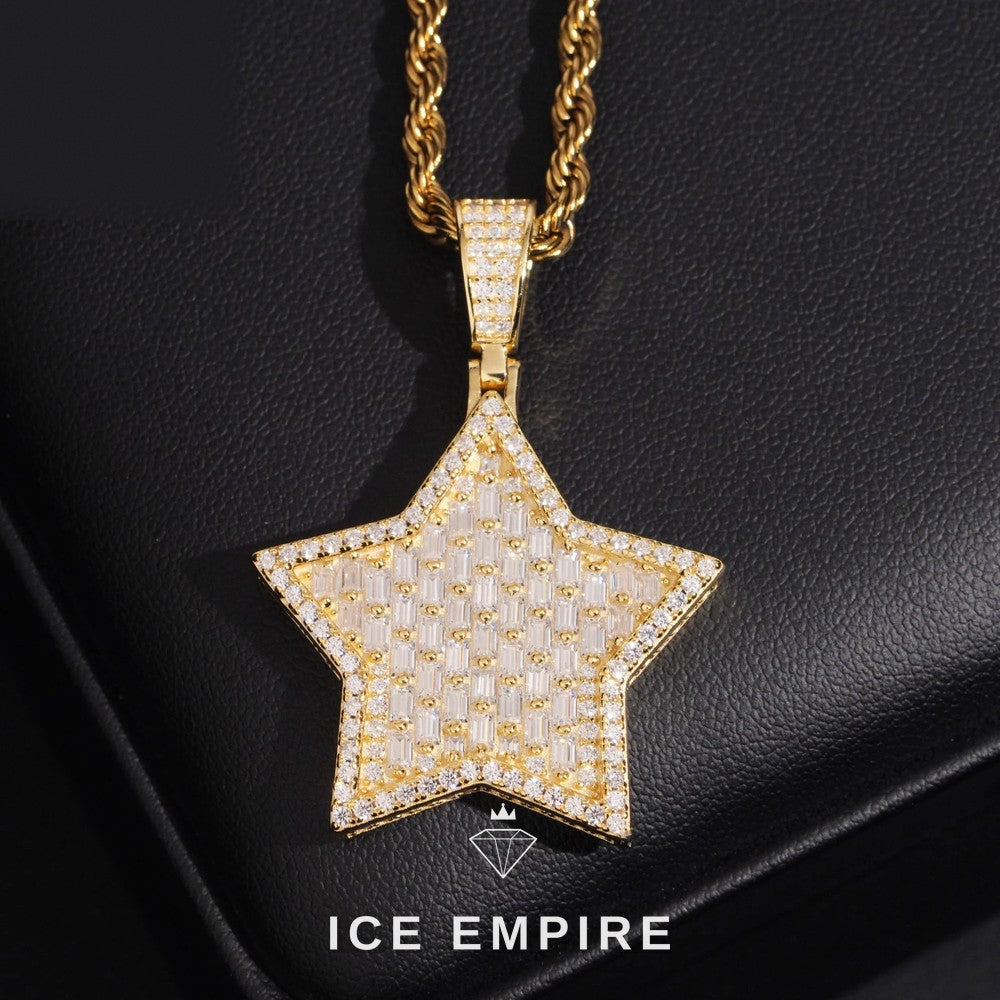 Iced Out Baguette Gold Plated Moissanite Pendant