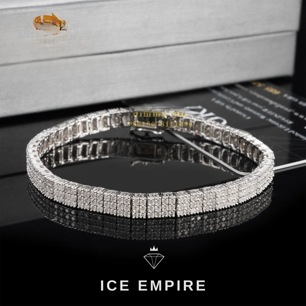Iced Out Cluster 925 Silver Moissanite Tennis Chain