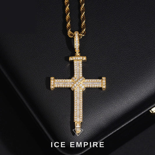 Iced Out Cross Rose Gold Plated Moissanite Pendant
