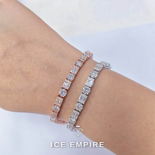 Iced Out Baguette Rose Gold Plated Moissanite Cuban Chain