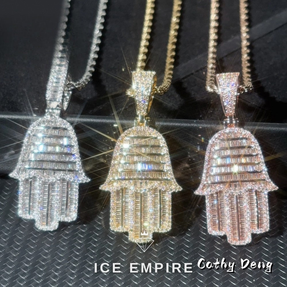 Iced Out Baguette Rose Gold Plated Moissanite Pendant