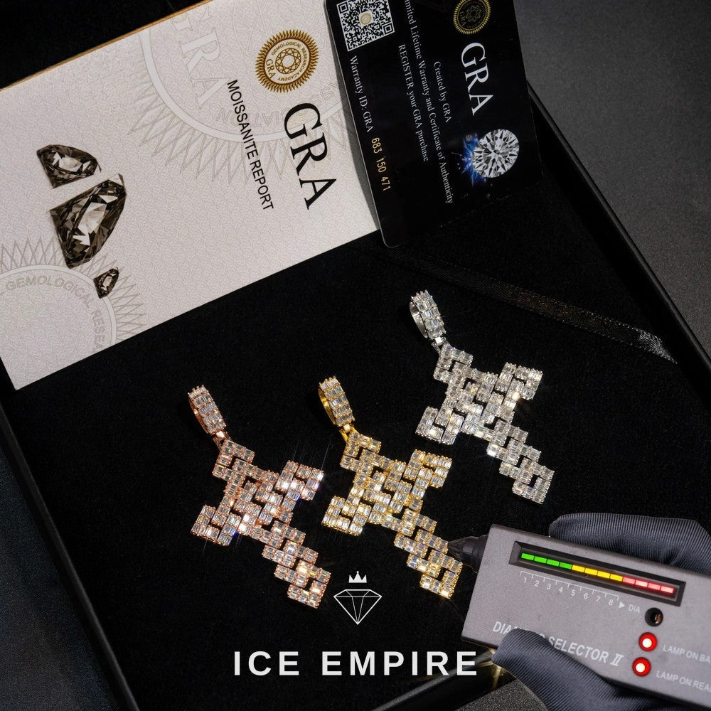 Iced Out Cross 925 Silver Moissanite Pendant