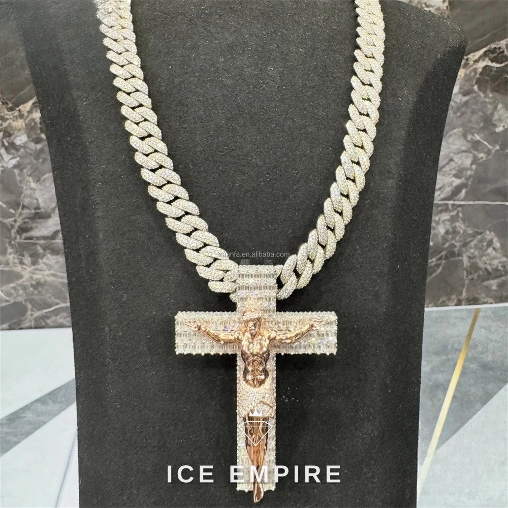 Iced Out Cross Rose Gold Moissanite Pendant